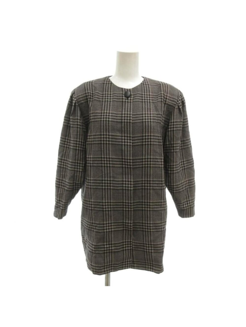 Dior Pret a Porter Vintage Collarless Jacket Plaid Round Neck Three Quarter